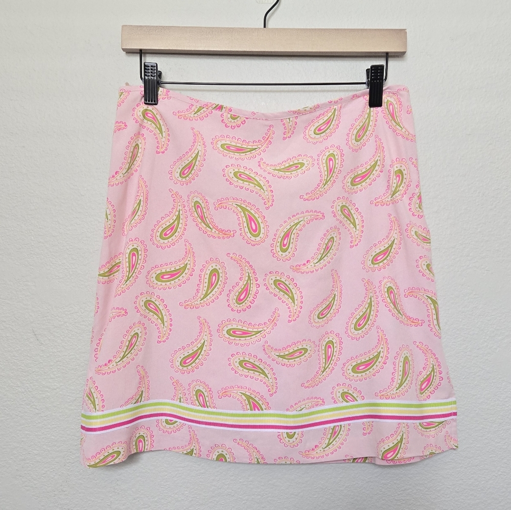 Vintage 90s Bamboo Traders Paisley Pink Skirt Skort Size 8 Feminine Cottage